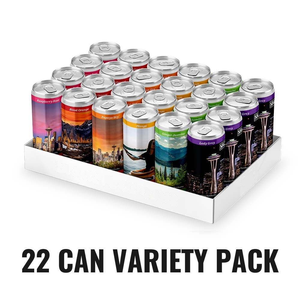 22 Can Variety Pack of Seattle Kombucha in a tray