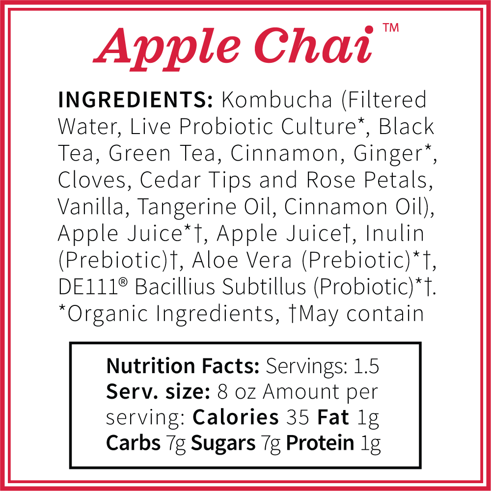 Kombucha Apple Chai Kombucha Seattle Kombucha Company Local Product Ingredients Image - FREE SHIPPING