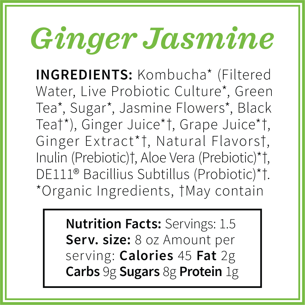 Kombucha Ginger Jasmine Kombucha Seattle Kombucha Company Local Product Ingredients Image - FREE SHIPPING