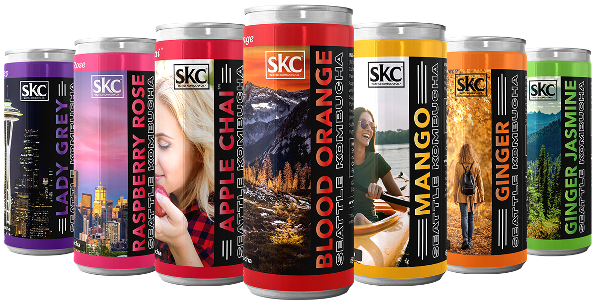 Seattle Kombucha Company Local Hero Product Lineup Image Flavors 12 oz cans
