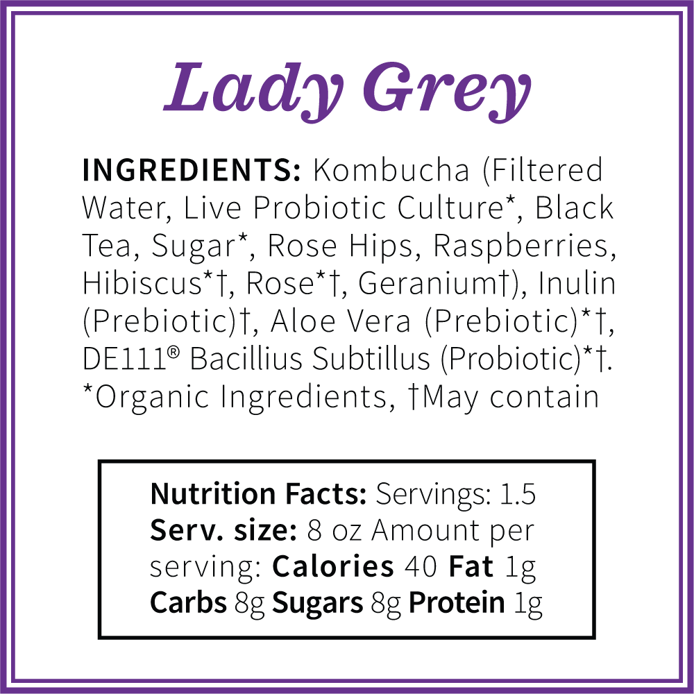 Kombucha Lady Grey Lady Gray Kombucha Seattle Kombucha Company Local Product Ingredients Image - FREE SHIPPING