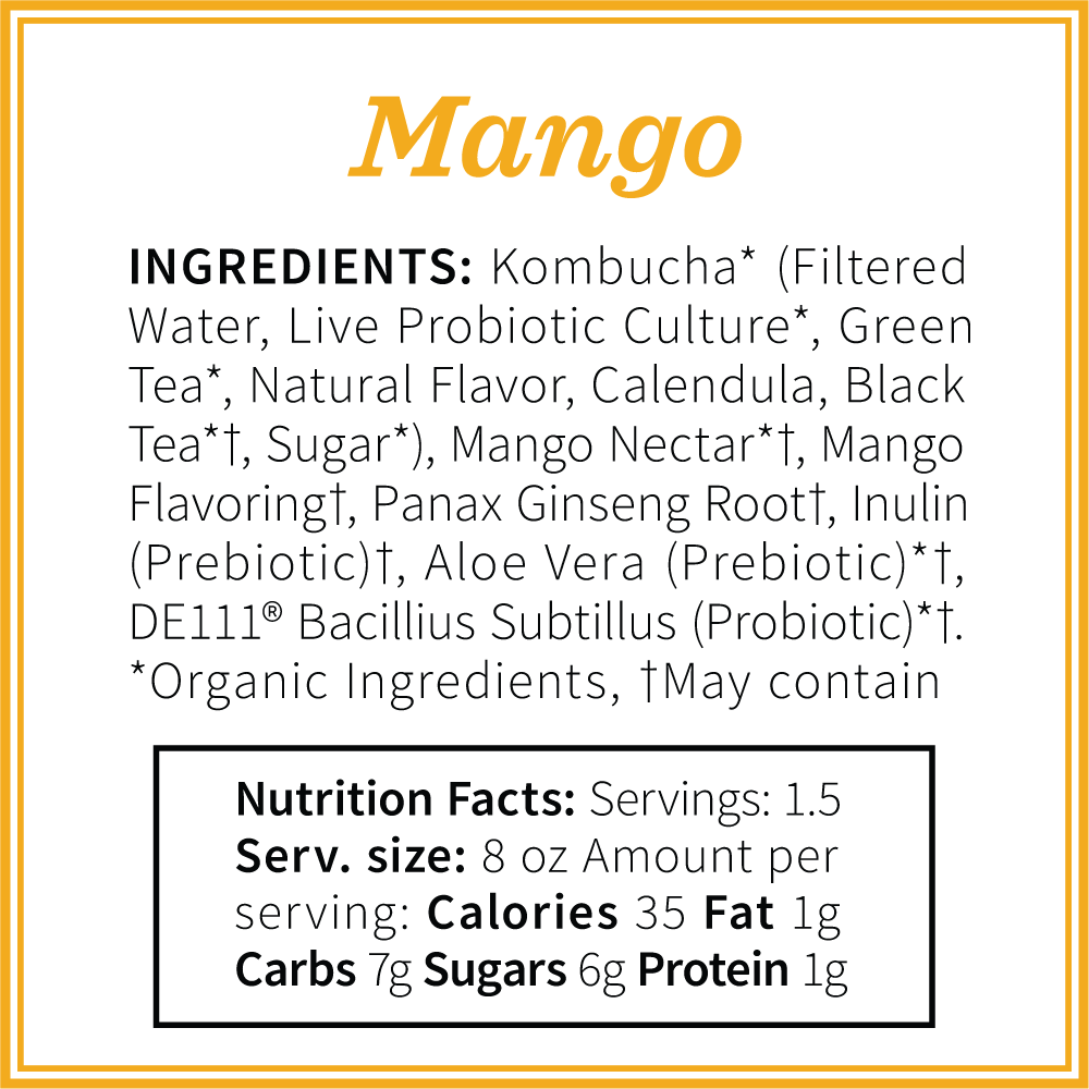 Kombucha Mango Green Tea Kombucha Seattle Kombucha Company Local Product Ingredients Image - FREE SHIPPING
