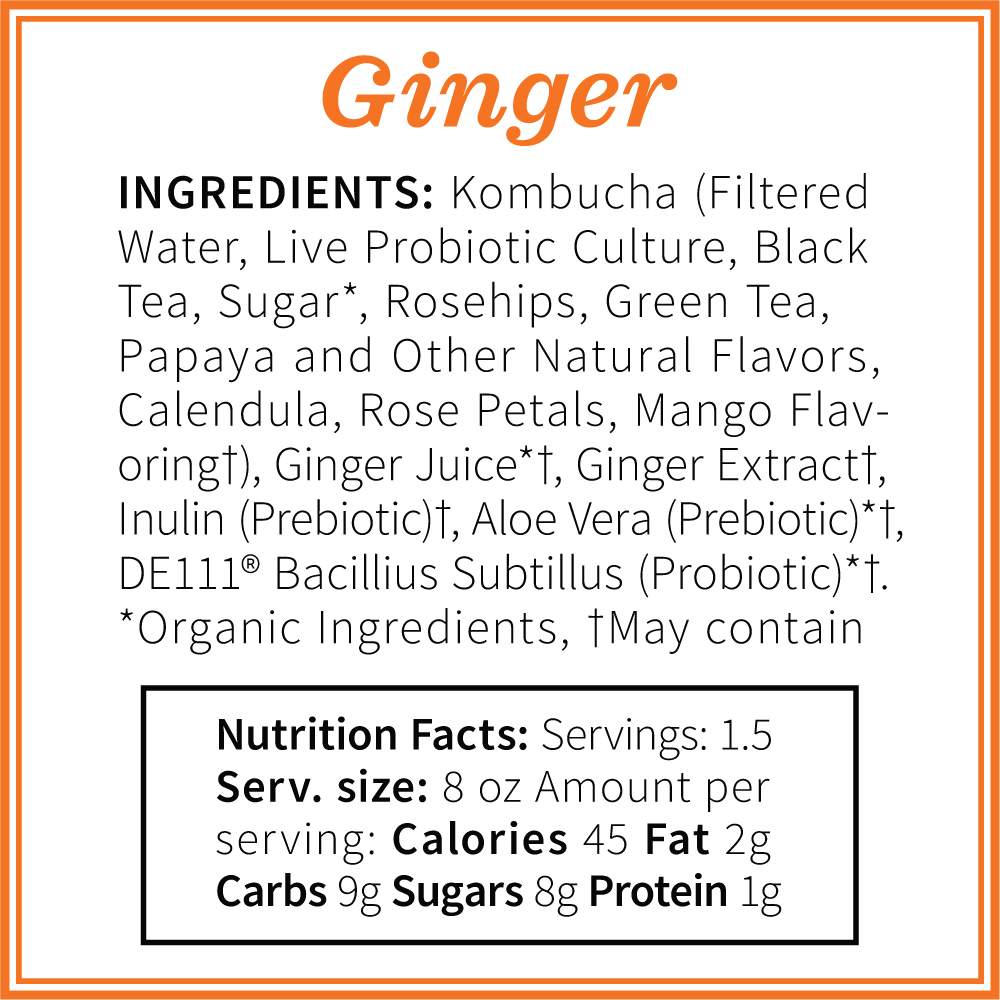 Kombucha Ginger Kombucha Seattle Kombucha Company Local Product Ingredients Image - FREE SHIPPING
