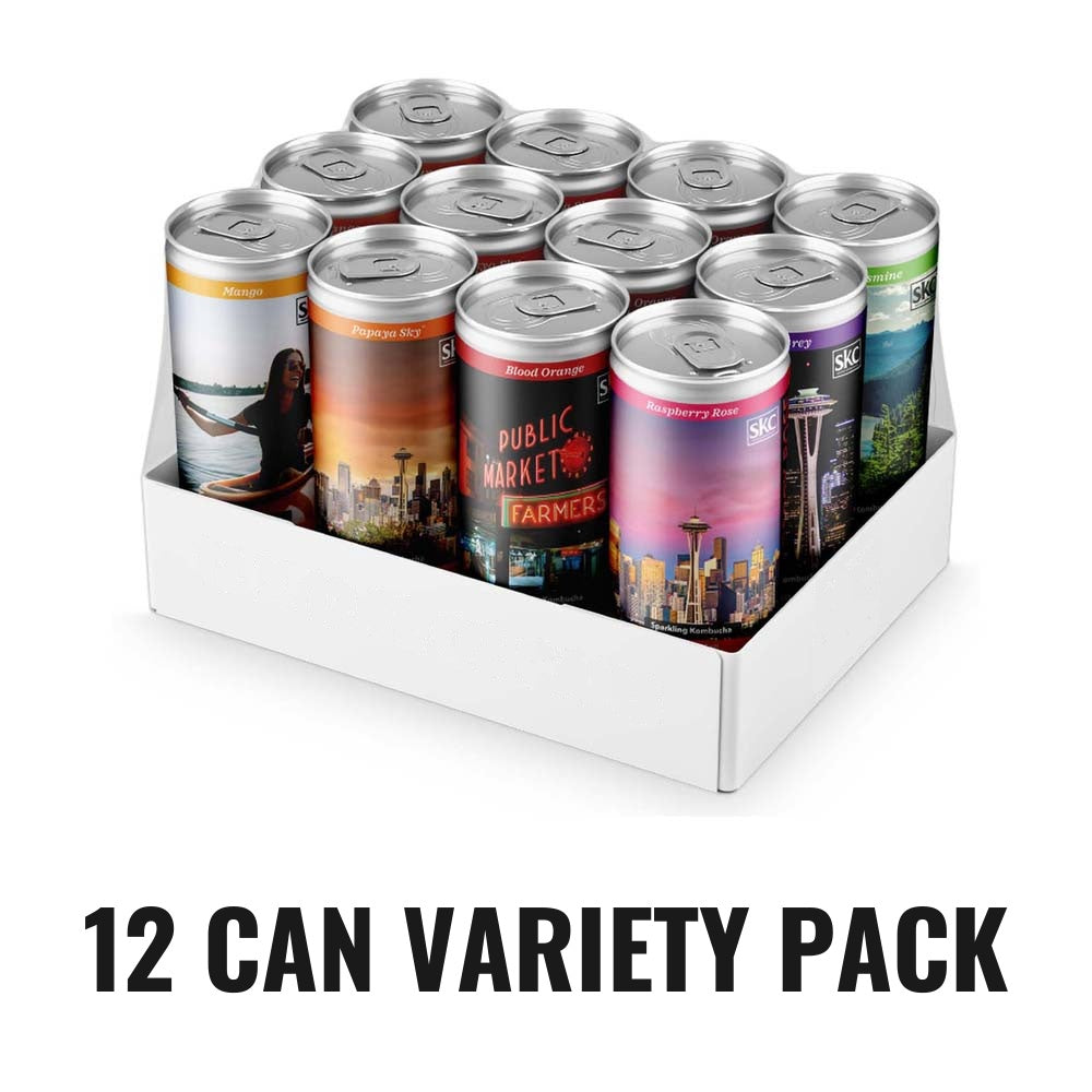 12 Can Variety Pack of Seattle Kombucha in a tray