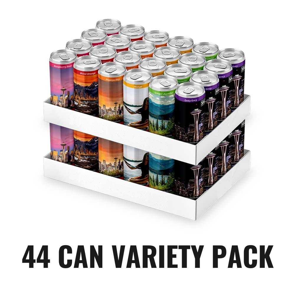44 Can Variety Pack of Seattle Kombucha in two trays
